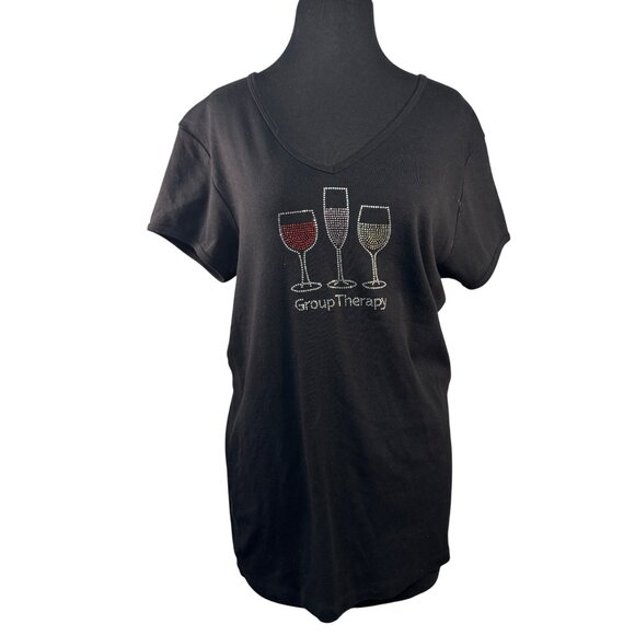Chris's Stuff Size XXL Black Rhinestone Embellished Group Therapy VNeck TShirt - Picture 2 of 6